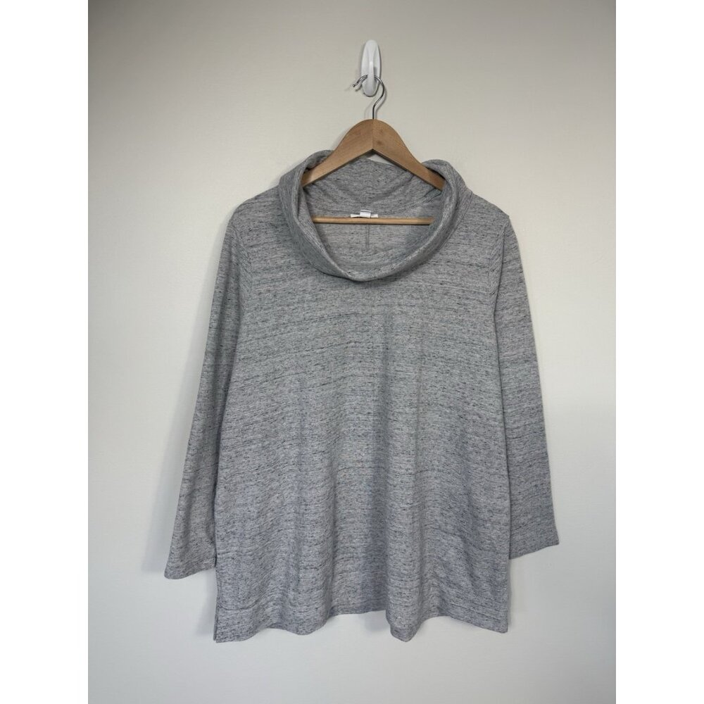 J Jill French Terry Cowl Neck Tunic Pullover Sweatshirt Gray Womens 2X Pockets